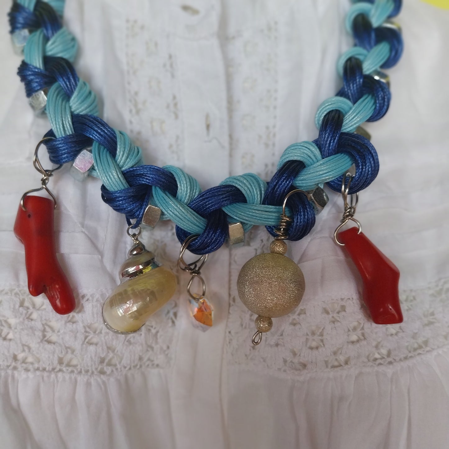 Artisan Positano necklace featuring coral resin charms