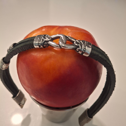 Suede and iron bracelet inspired by Norse and Celtic traditions