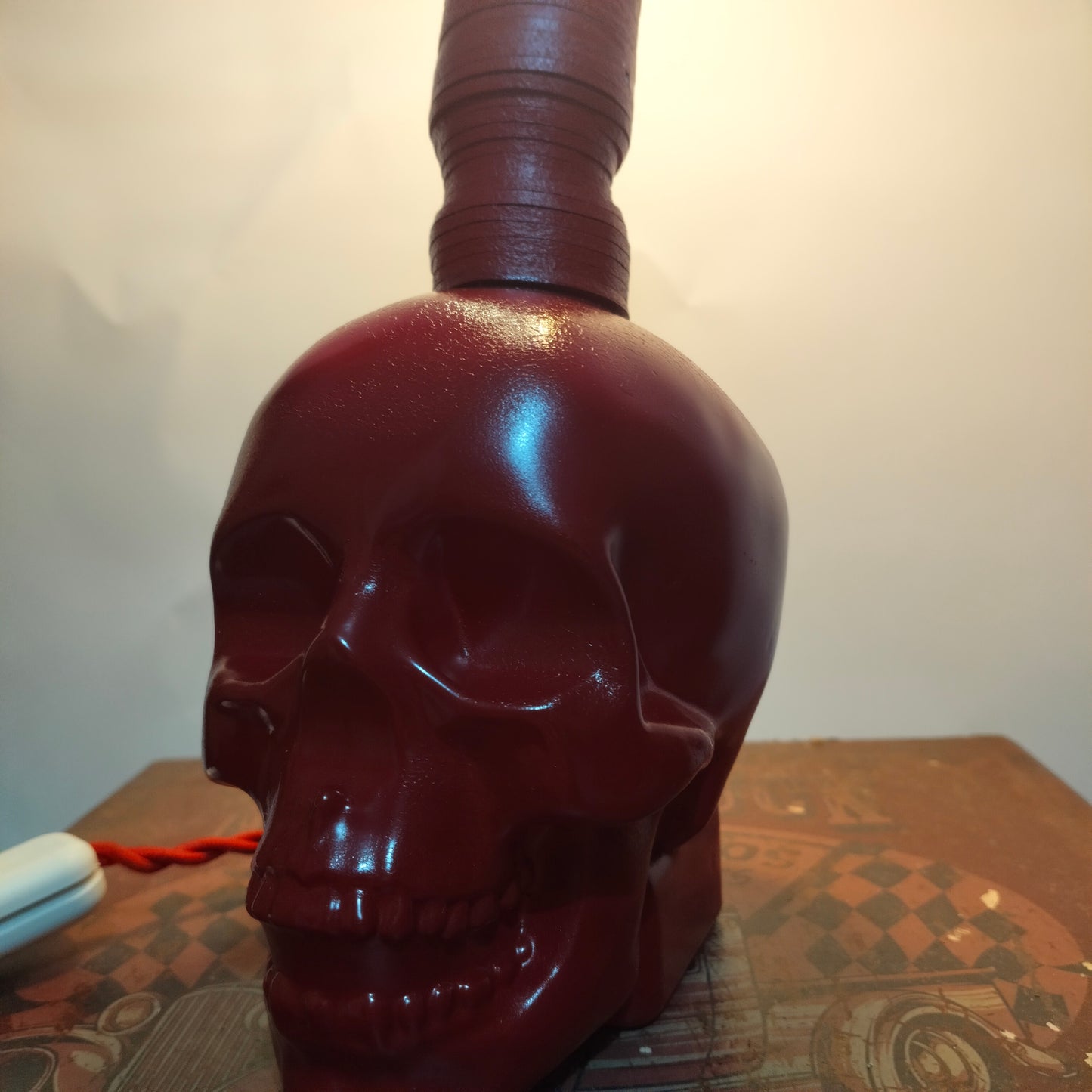 Unique skull bottle lamp with remote-controlled LED bulb