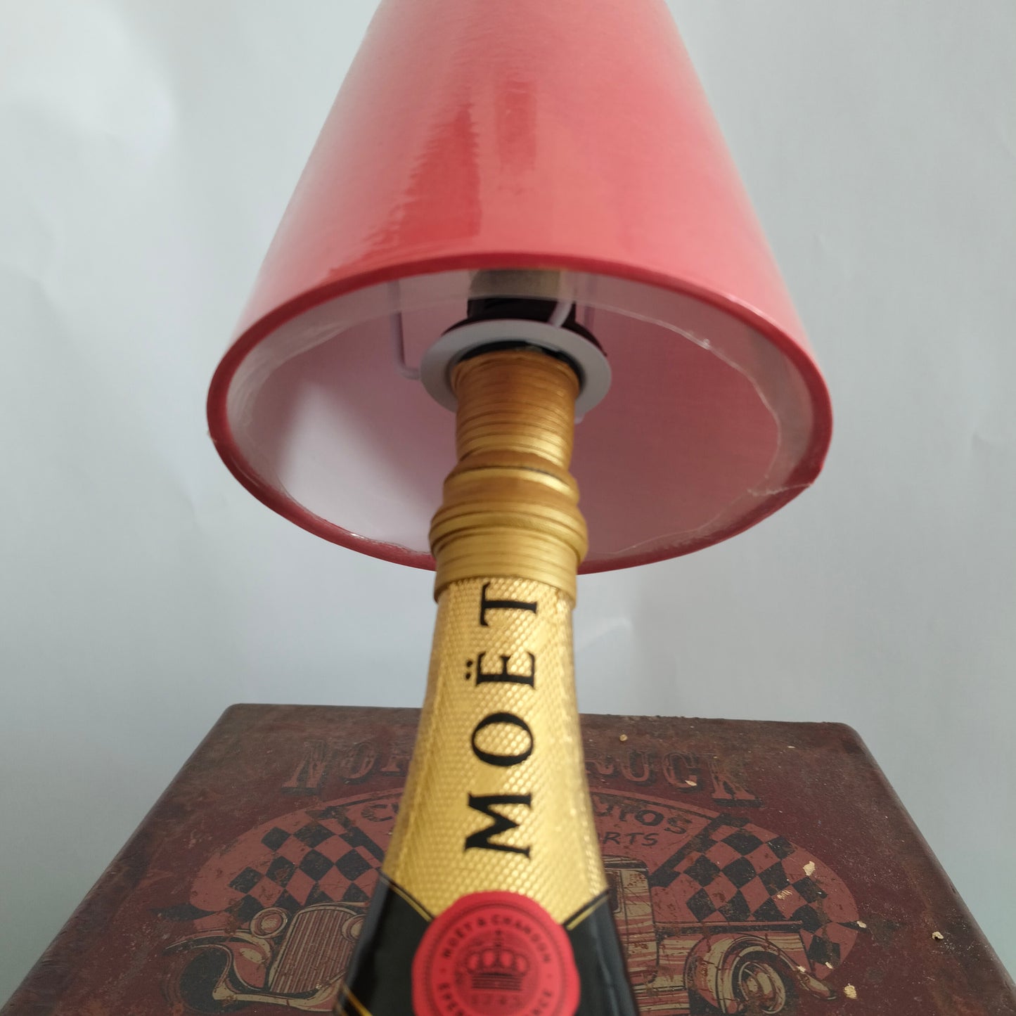 Moët & Chandon lamp with black fabric power cable