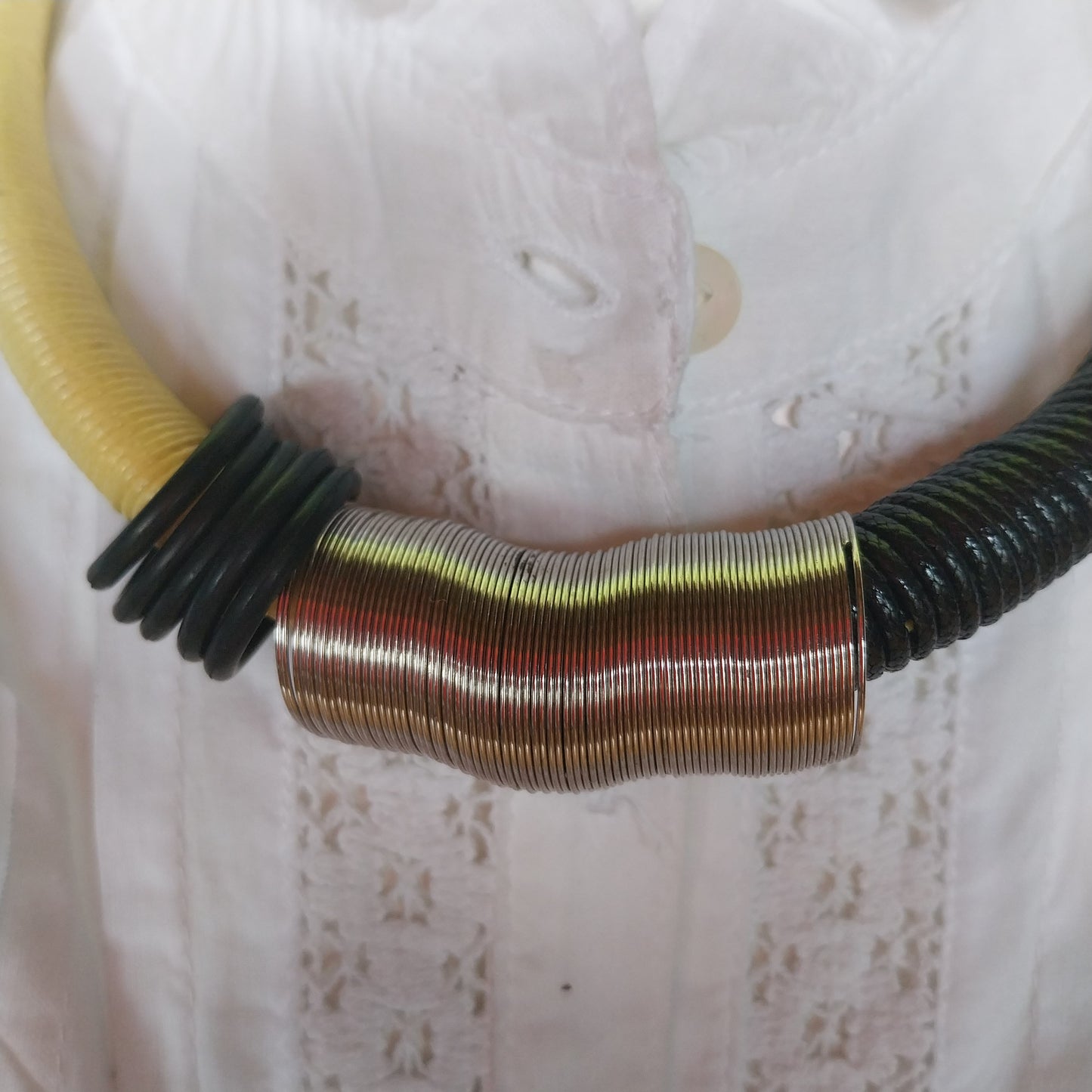 Pank Necklace handmade choker black and yellow cords