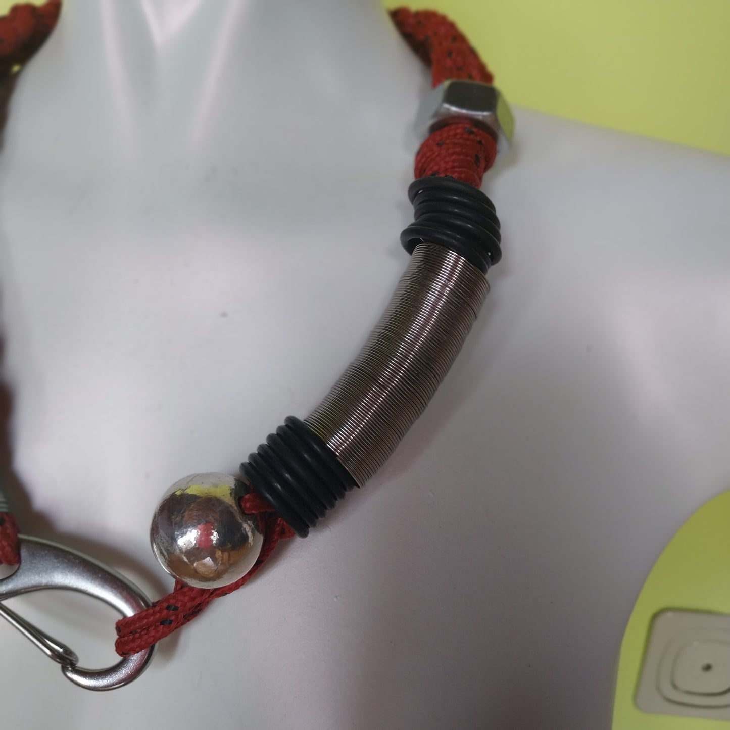 Close-up of Urban Necklace steel spheres and gasket rings