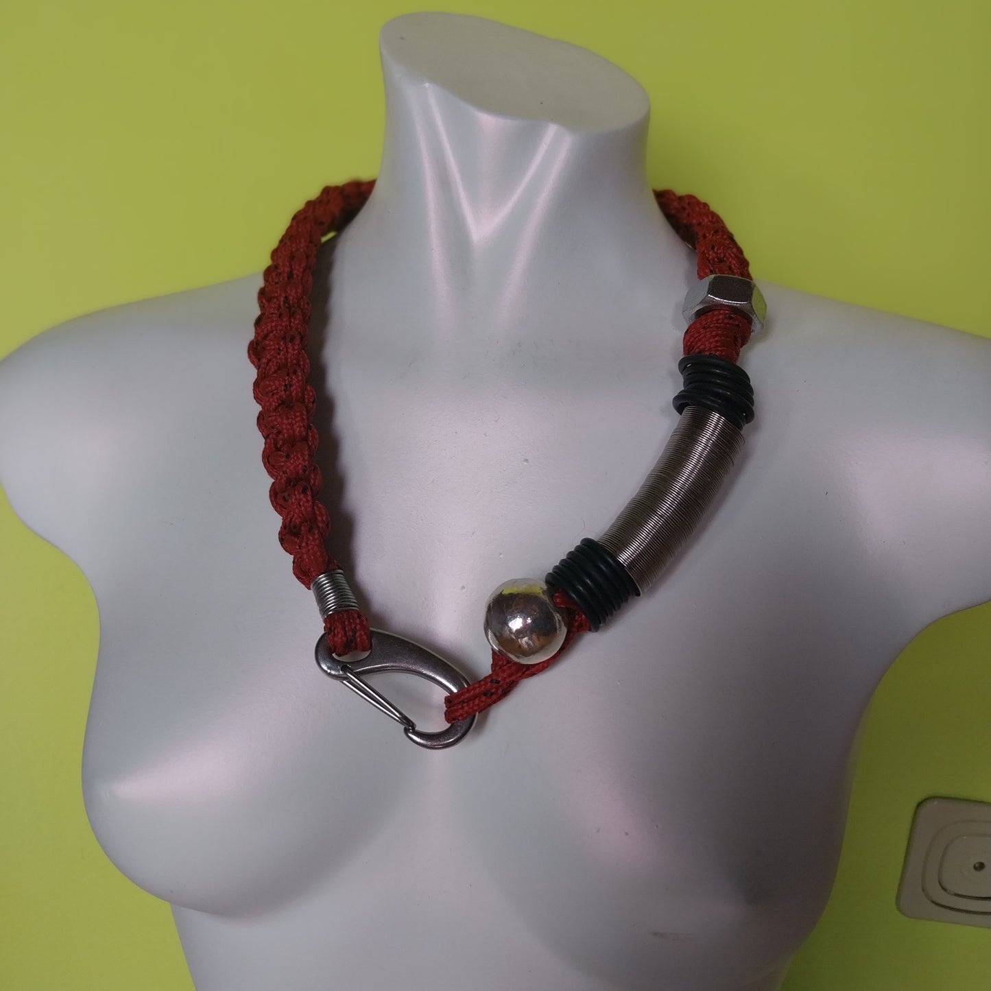 Handmade necklace with lobster clasp and red cord