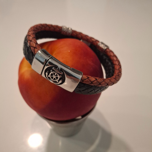 Admiral bracelet double braided brown and black leather