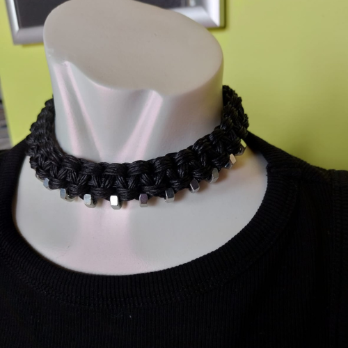 Handmade Metallica Necklace black choker with steel bolts
