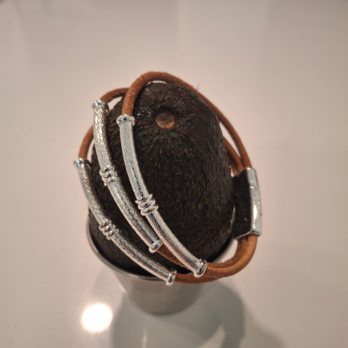 Unisex leather and chrome bracelet with magnetic clasp