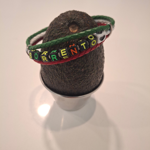 Italian tricolor bracelet wrapped on display with inscription SORRENTO.