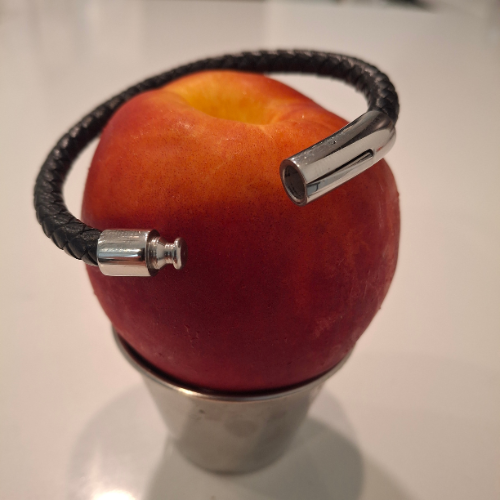 Modern black leather men’s bracelet with minimalist design