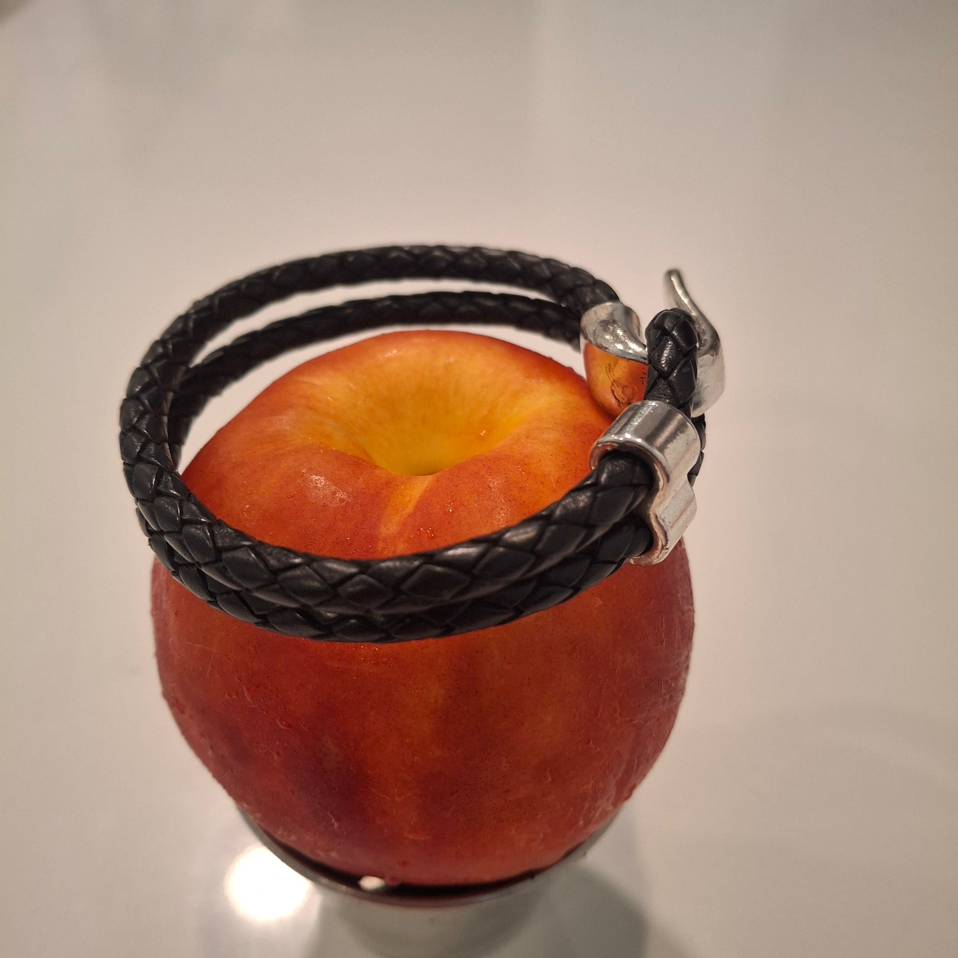 Sailor Bracelet double braided black leather with chrome clasp