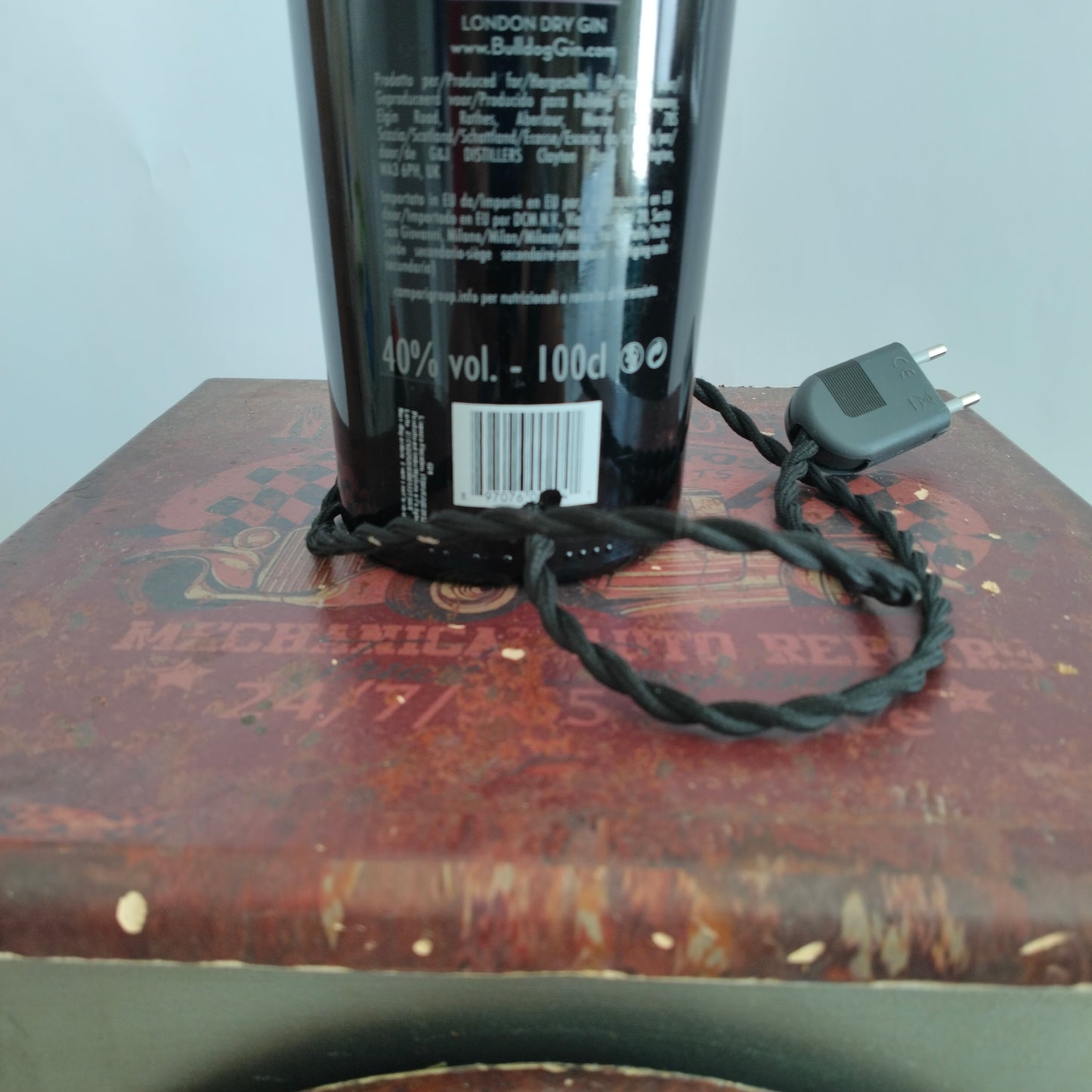 Cable Lamp Rascal turned on, glowing Union Jack lampshade