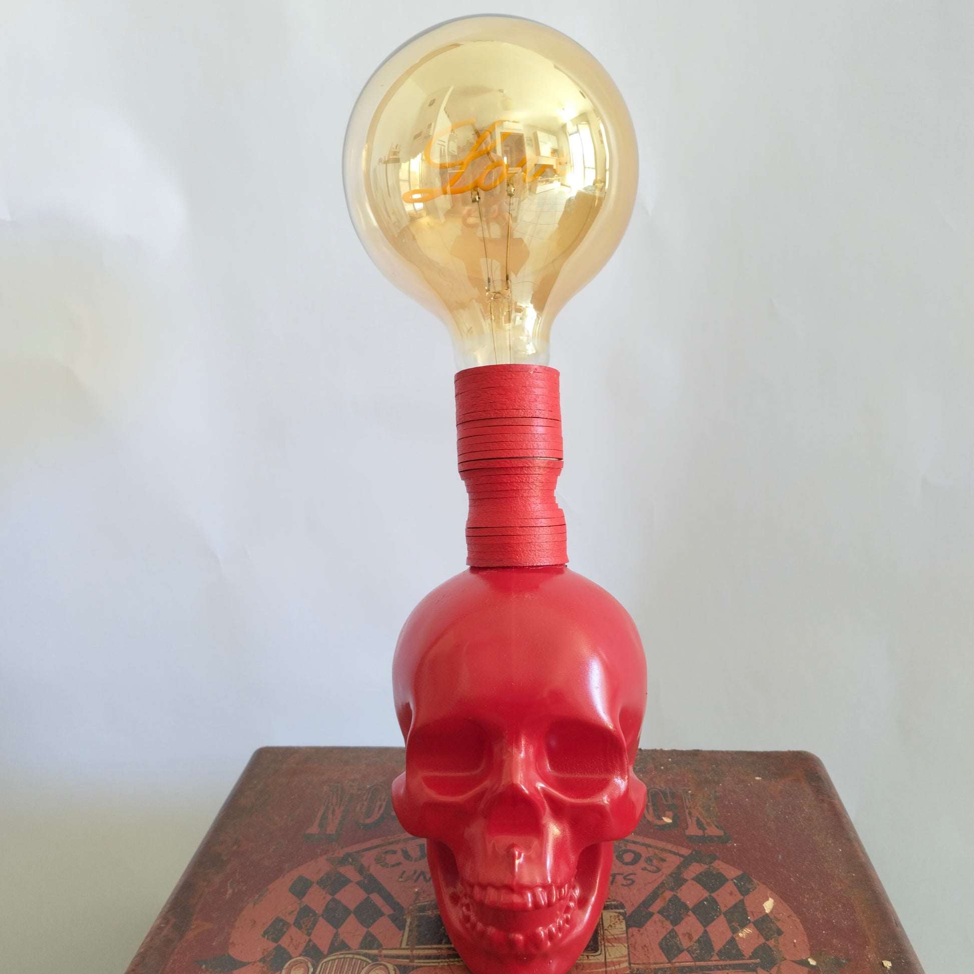 Cable Lamp Diablo handmade skull bottle lamp with LED “Love” bulb