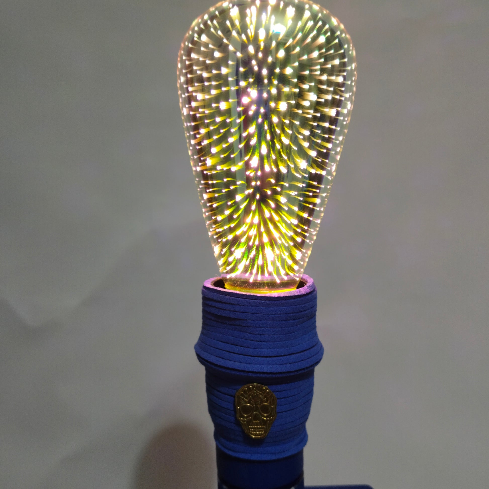 LAMuerteAzuL lamp illuminated with balloon LED projection effect