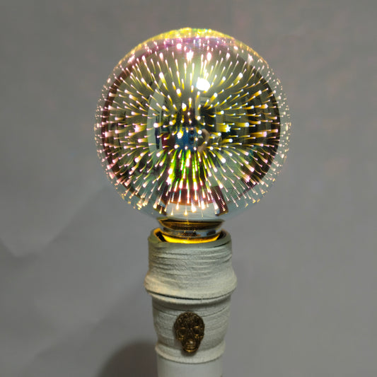LAMuerteBlancA Lamp with 3D Fireworks LED bulb glowing