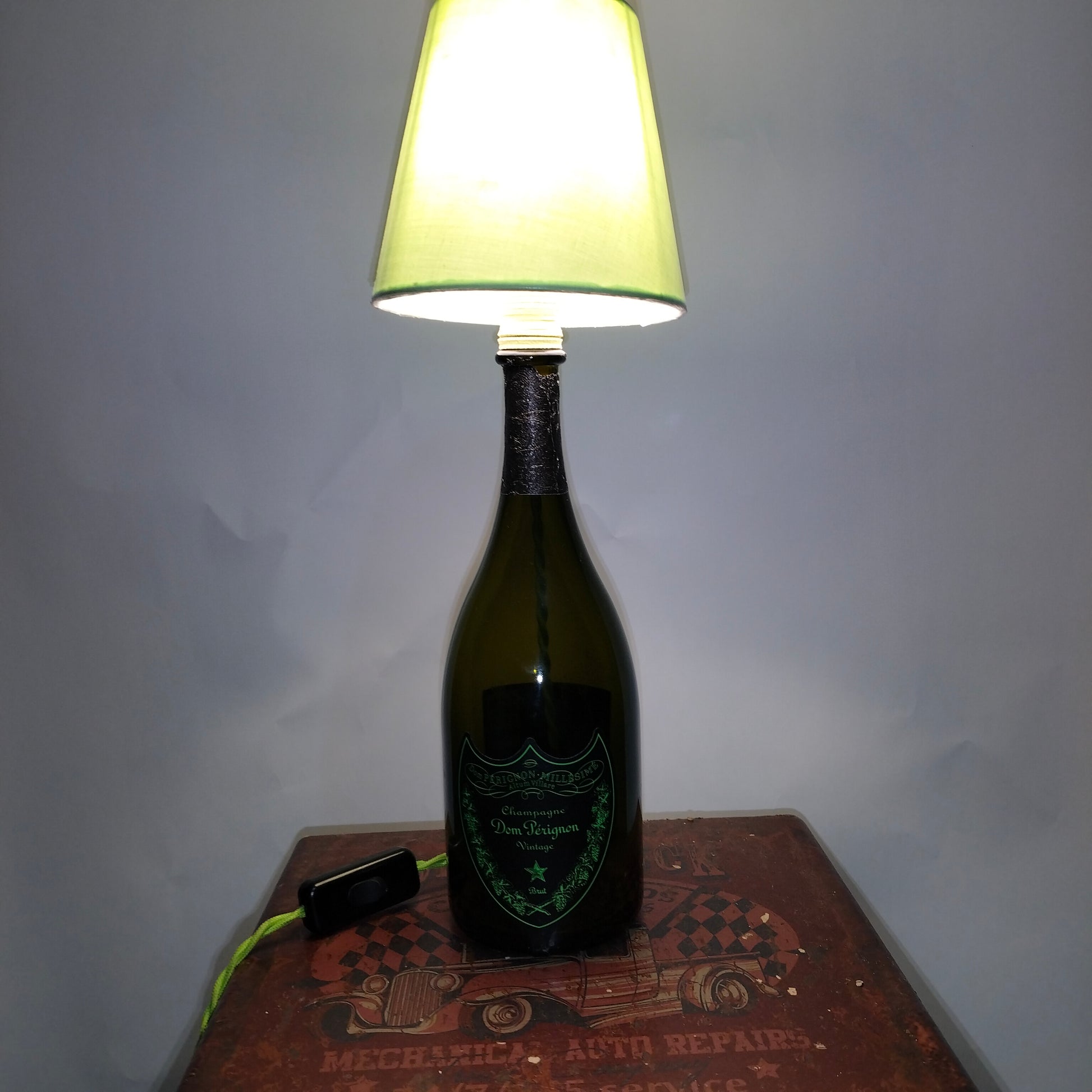 Stylish upcycled Dom Pérignon lamp for modern interiors