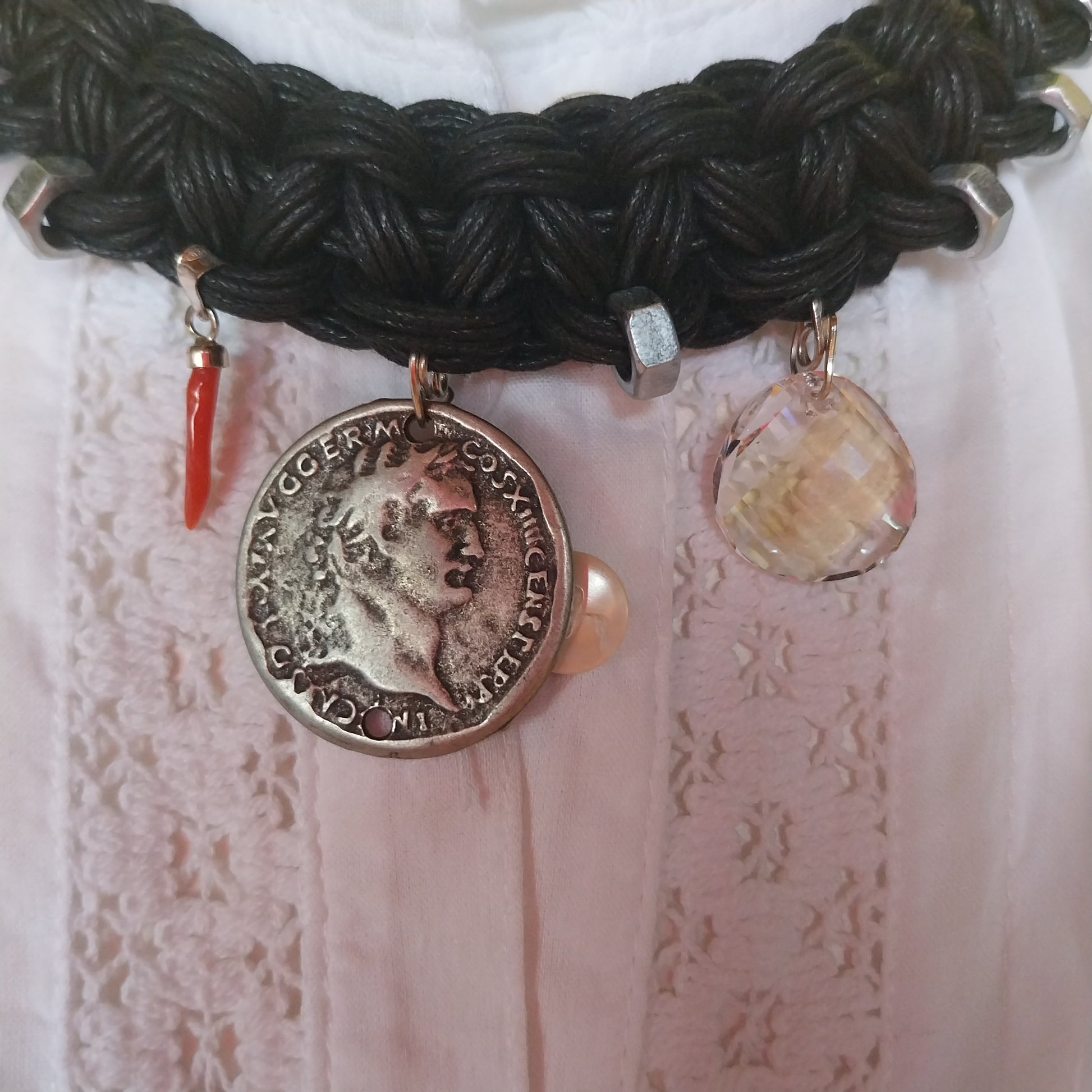 Artisanal necklace with silver cornicino lucky charm