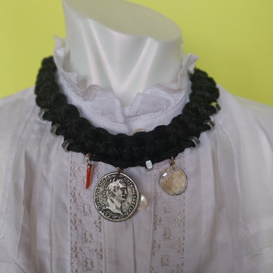 Ciorta Necklace handmade choker with black waxed cord