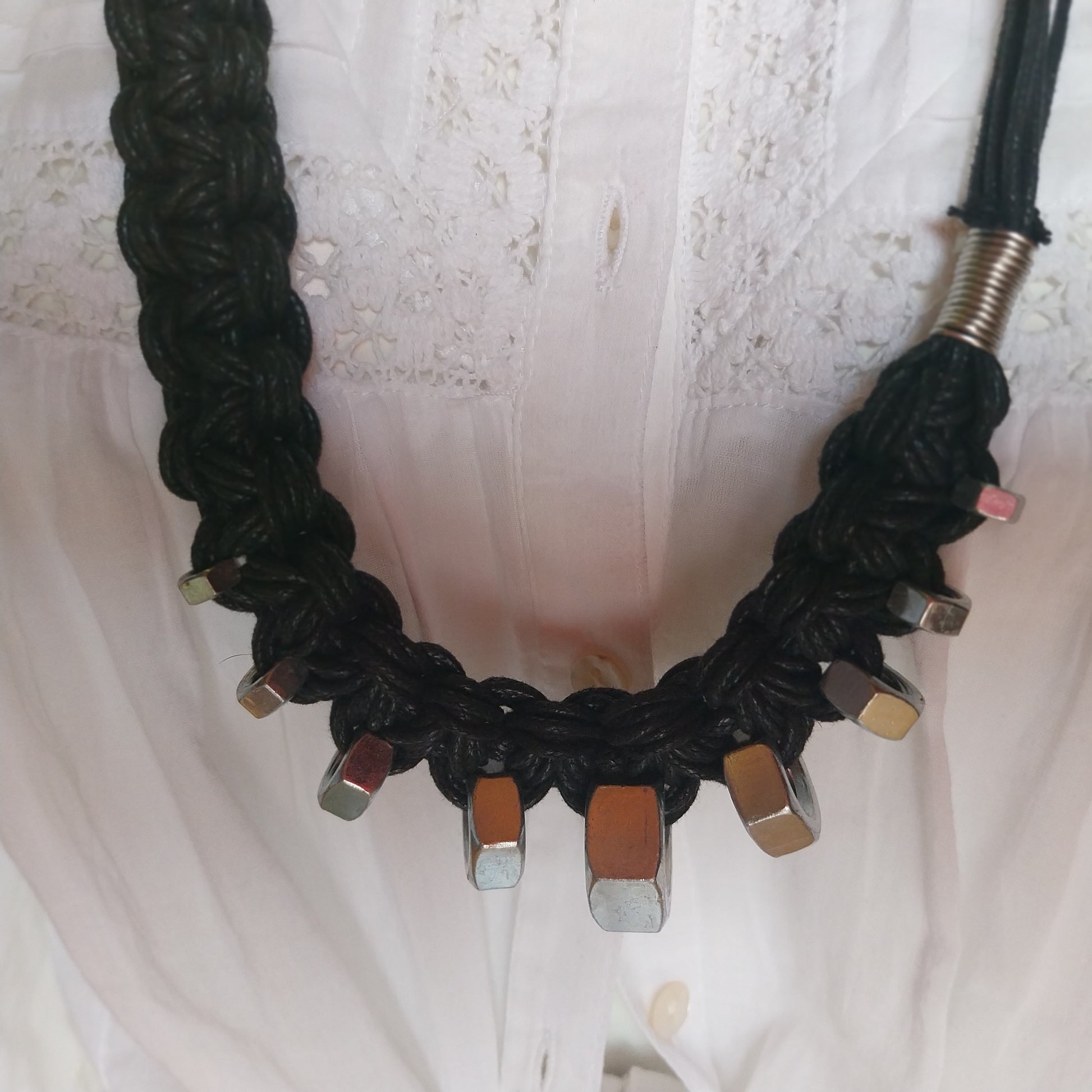 Artisan Harley Necklace featuring lava stone and resin pearl