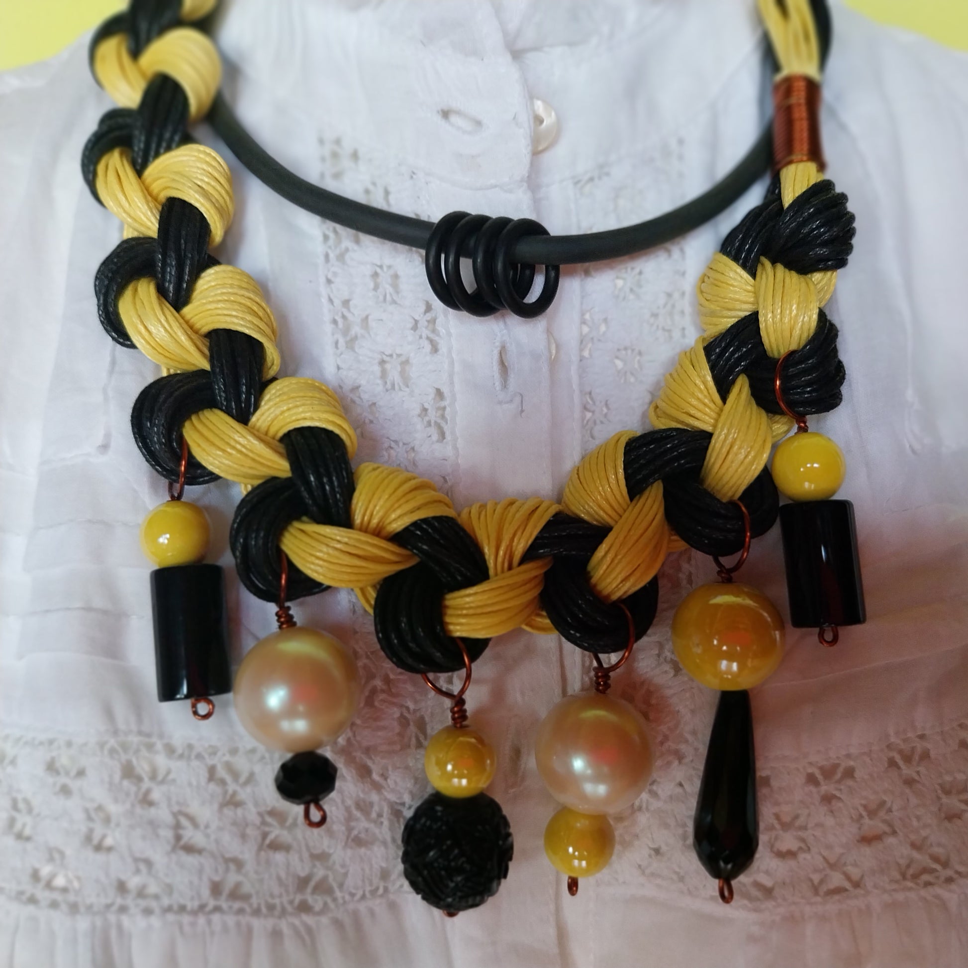 Artisan Ape Maya Necklace featuring hard stone pendant and ceramic beads