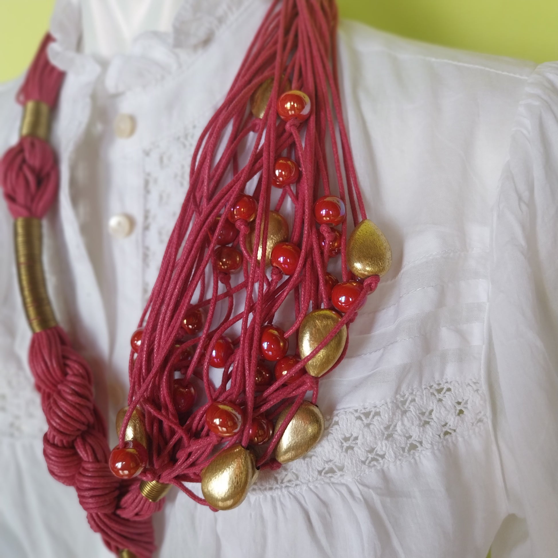 Capri Necklace unique sustainable jewelry with ceramic red beads