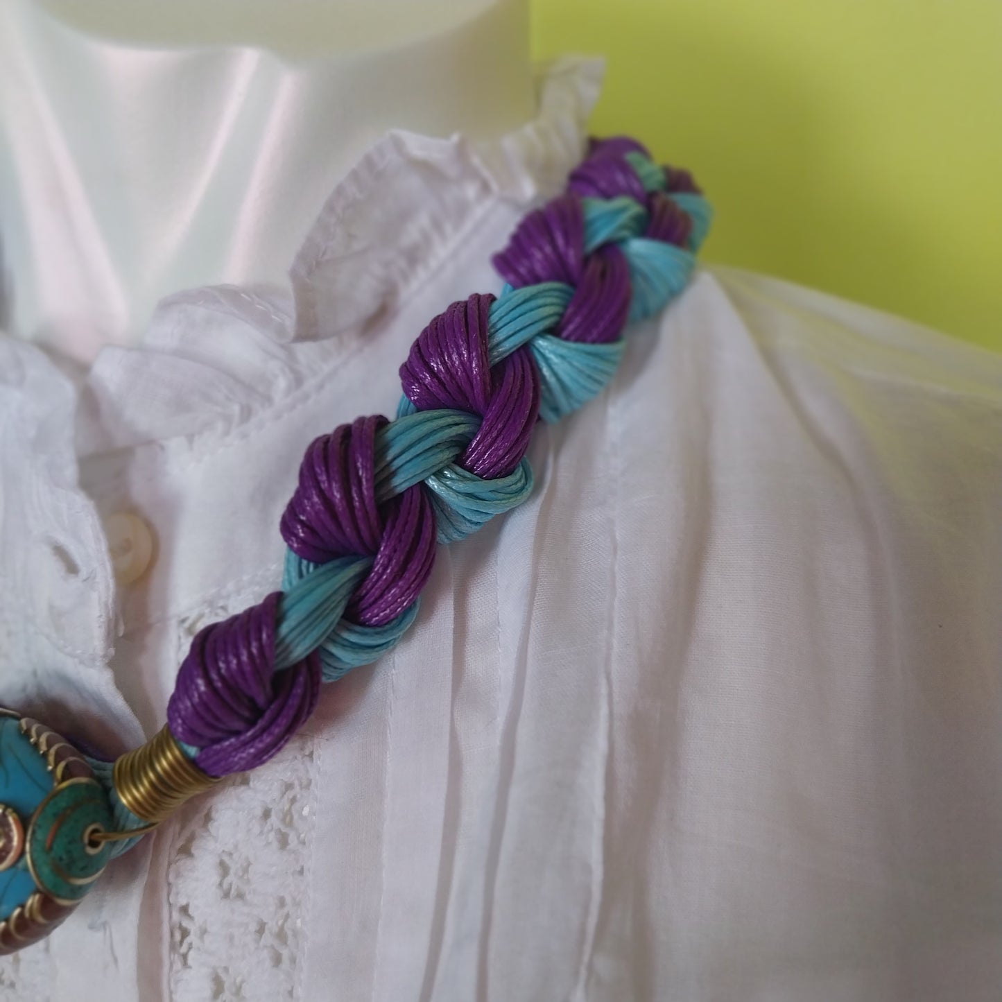 Close-up of Indi Necklace with Indian turquoise stone centerpiece