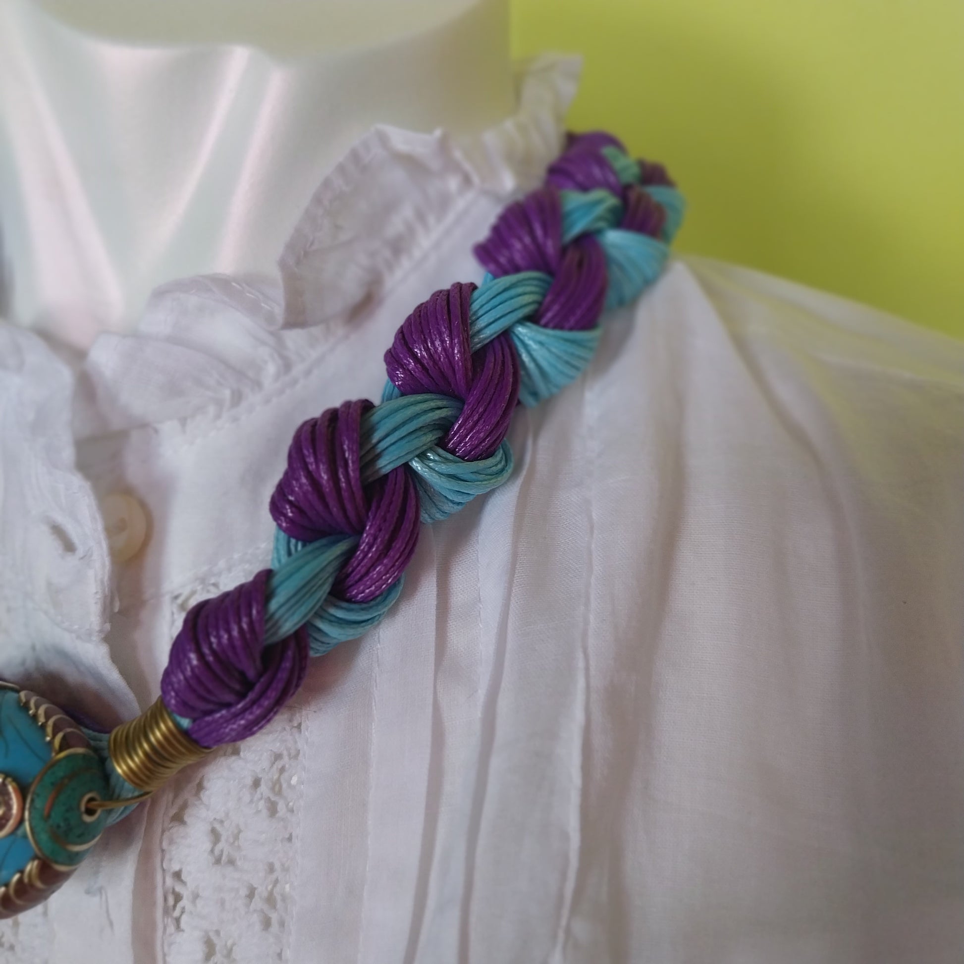 Close-up of Indi Necklace with Indian turquoise stone centerpiece